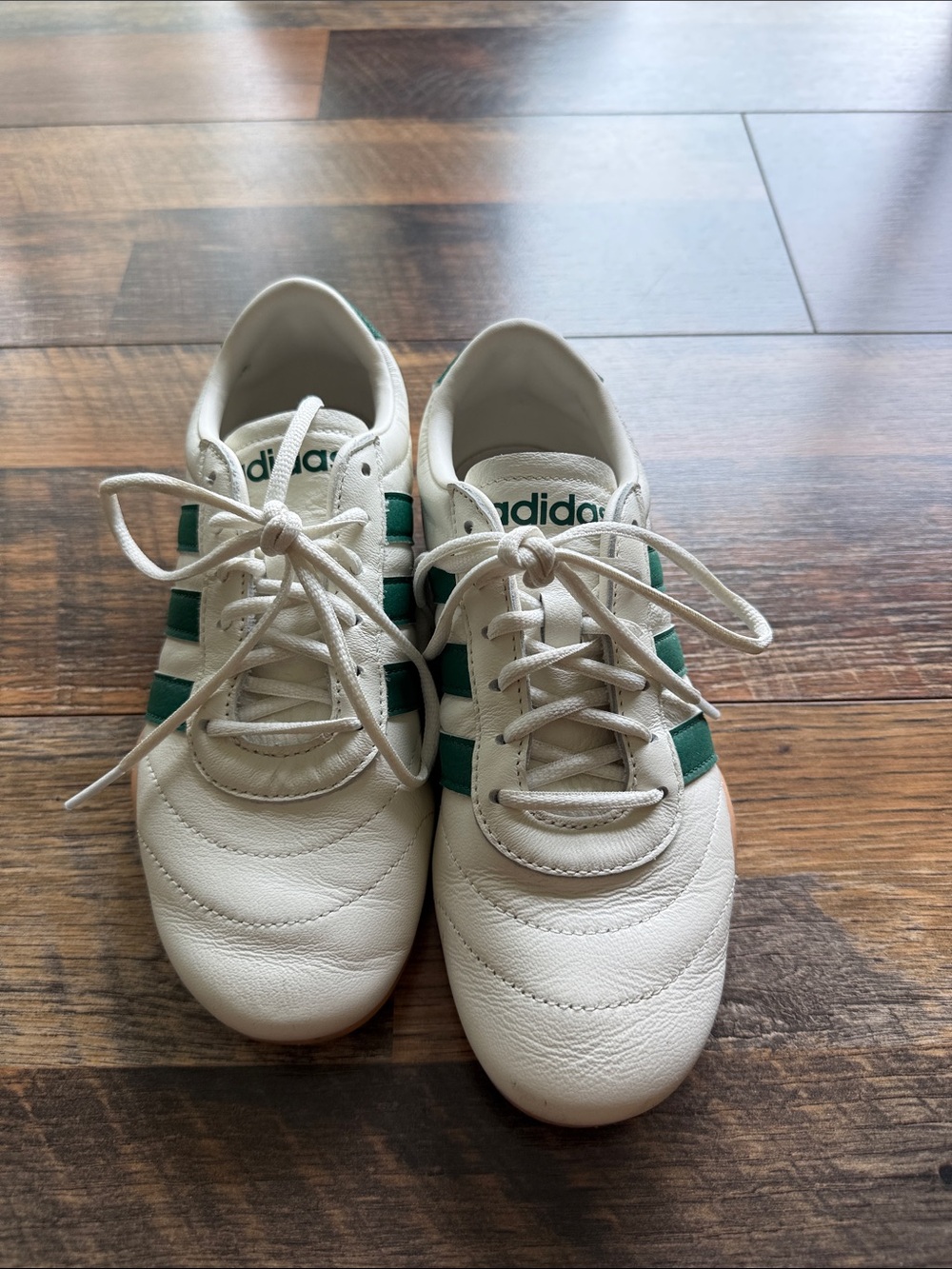 adidas White Sneakers with Green Three-Stripes